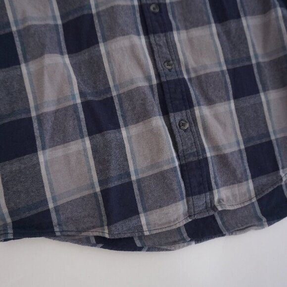 Vintage Eddie Bauer Navy Gray Plaid Cotton Outdoor Button Down Shirt Large - Picture 7 of 10